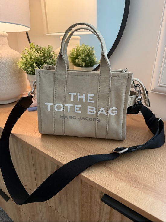 Marc Jacobs Handbags - Marc Jacobs Beige Canvas Mini Tote with Black Strap